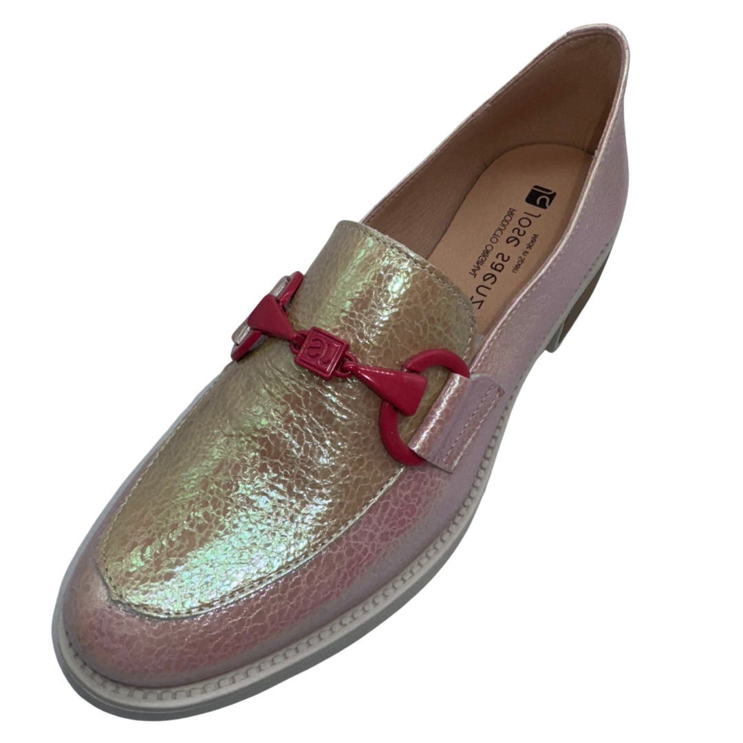 Jose Saenz Pink Iridescent Leather Loafers