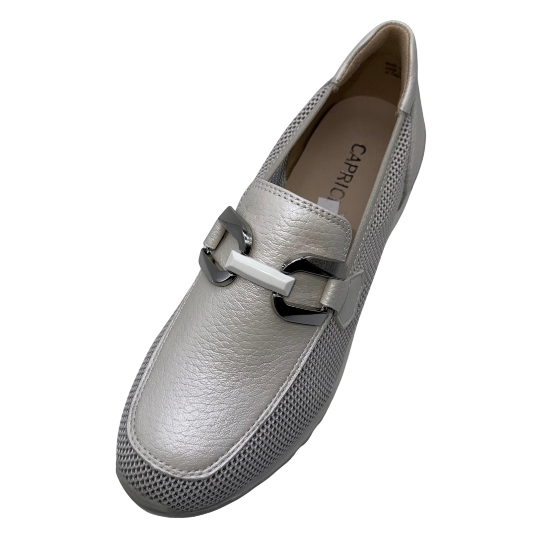 Caprice White Leather Mesh Loafers