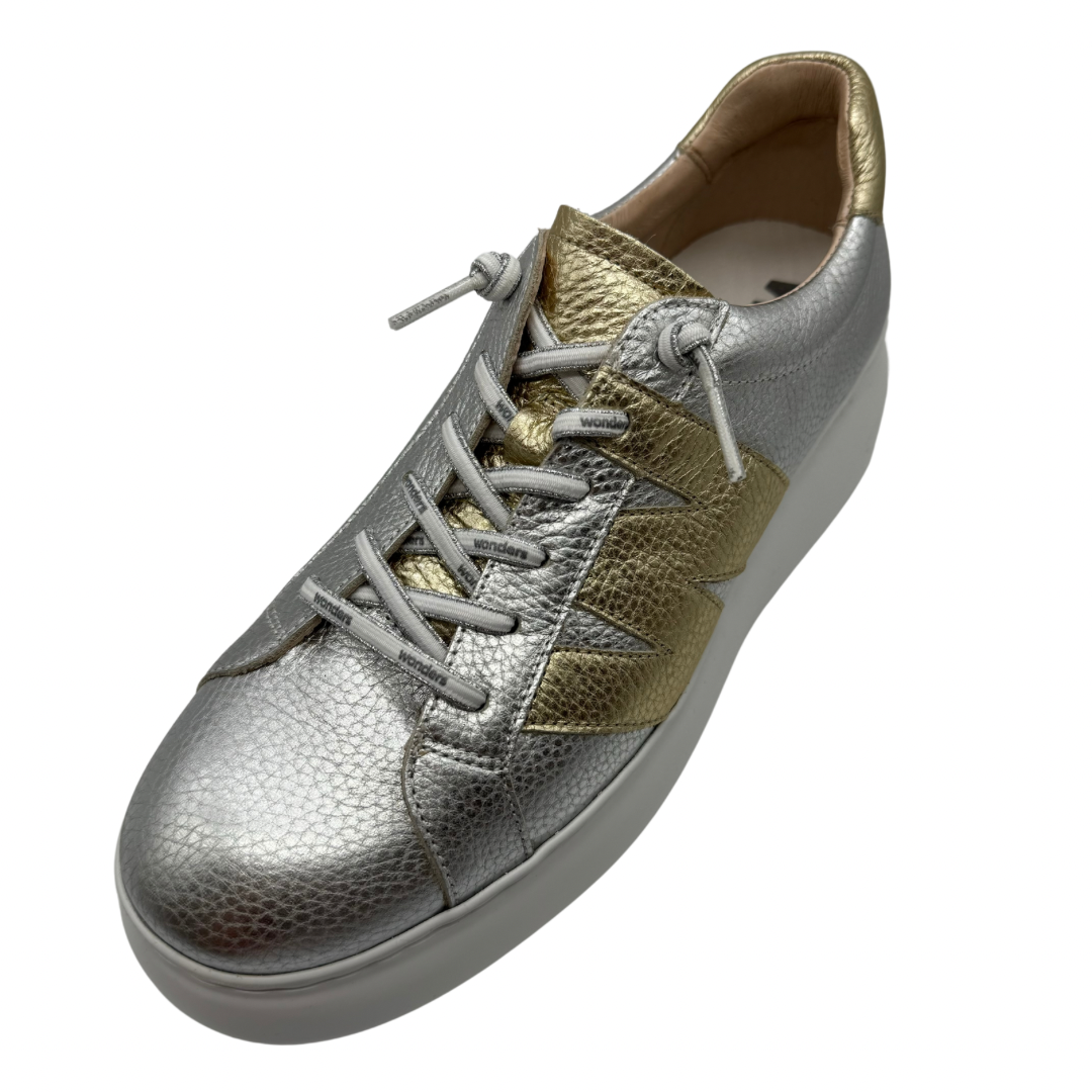 Wonders Silver Metallic Trainers with Gold Detail