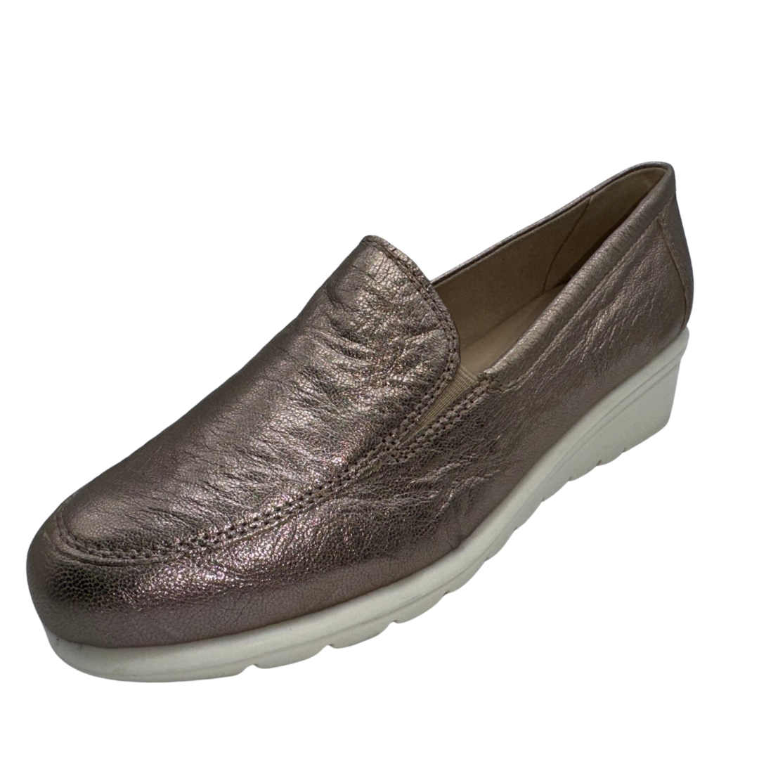 Caprice Metallic Taupe Leather Wedge Loafer
