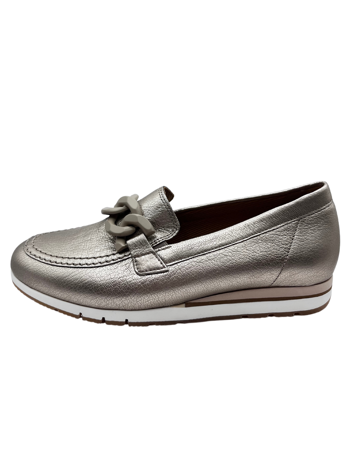 Gabor Gold Leather Loafer With Chain Detail
