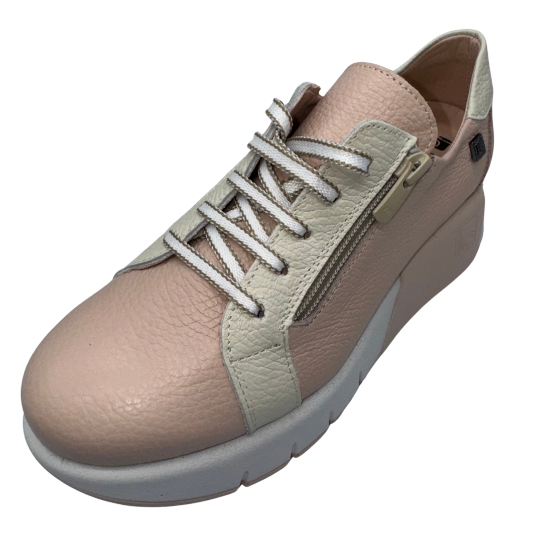 Jose Saenz Pink and Cream Leather Wedge Trainers