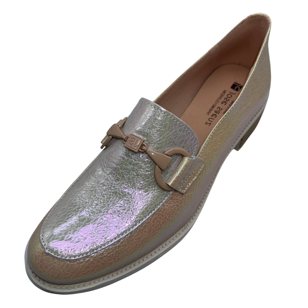Jose Saenz Beige Iridescent Leather Loafers