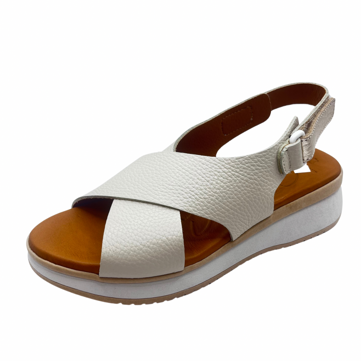 Oh My Sandals Cream Cross Over Wedge Leather Sandal
