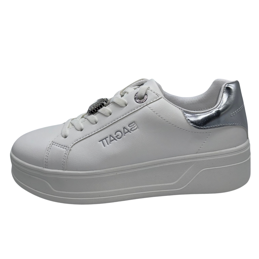 Bagatt White Trainers with Silver Detail and Gem