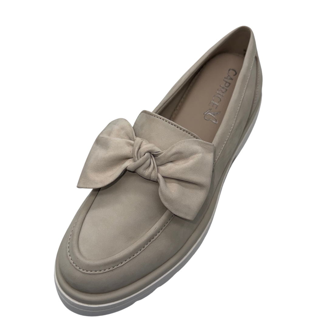 Caprice Cream Leather Platform Loafer with Bow