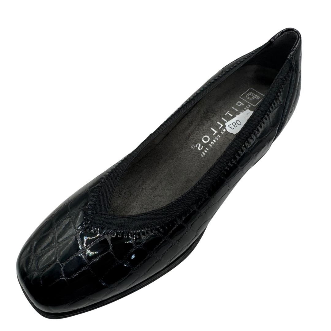 Pitillos Black Patent Slip On Shoe with Block Heel