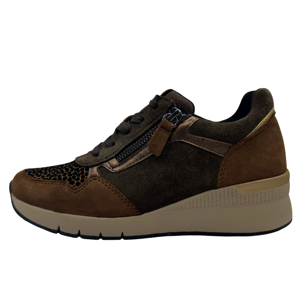 Gabor Multi Brown &amp; Leopard Print Wedge Trainers