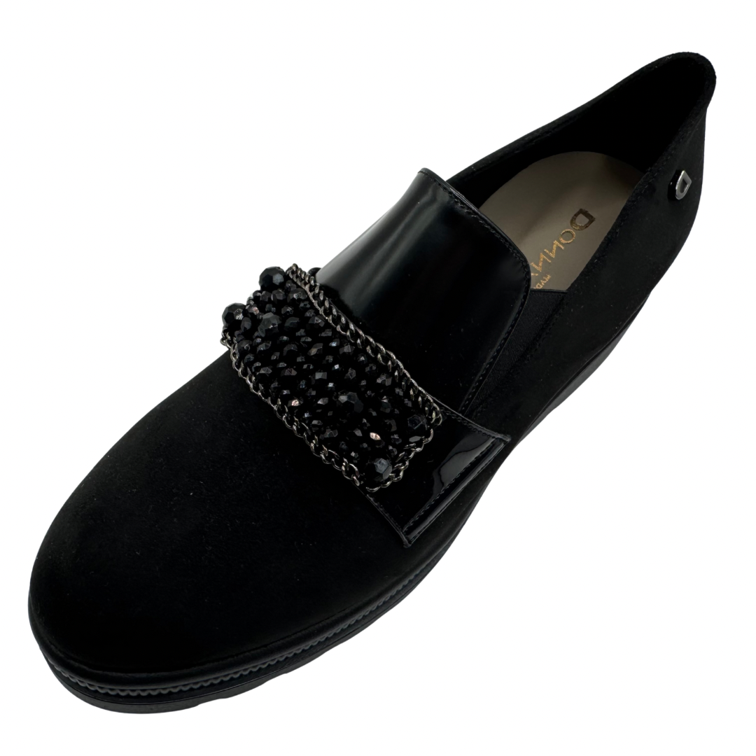 Donna Serena Black Platform Wedge Loafer