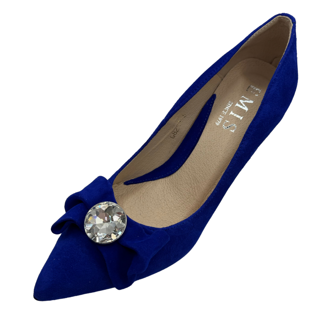 Emis Cobalt Blue Heels with Bow &amp; Jewel Detail