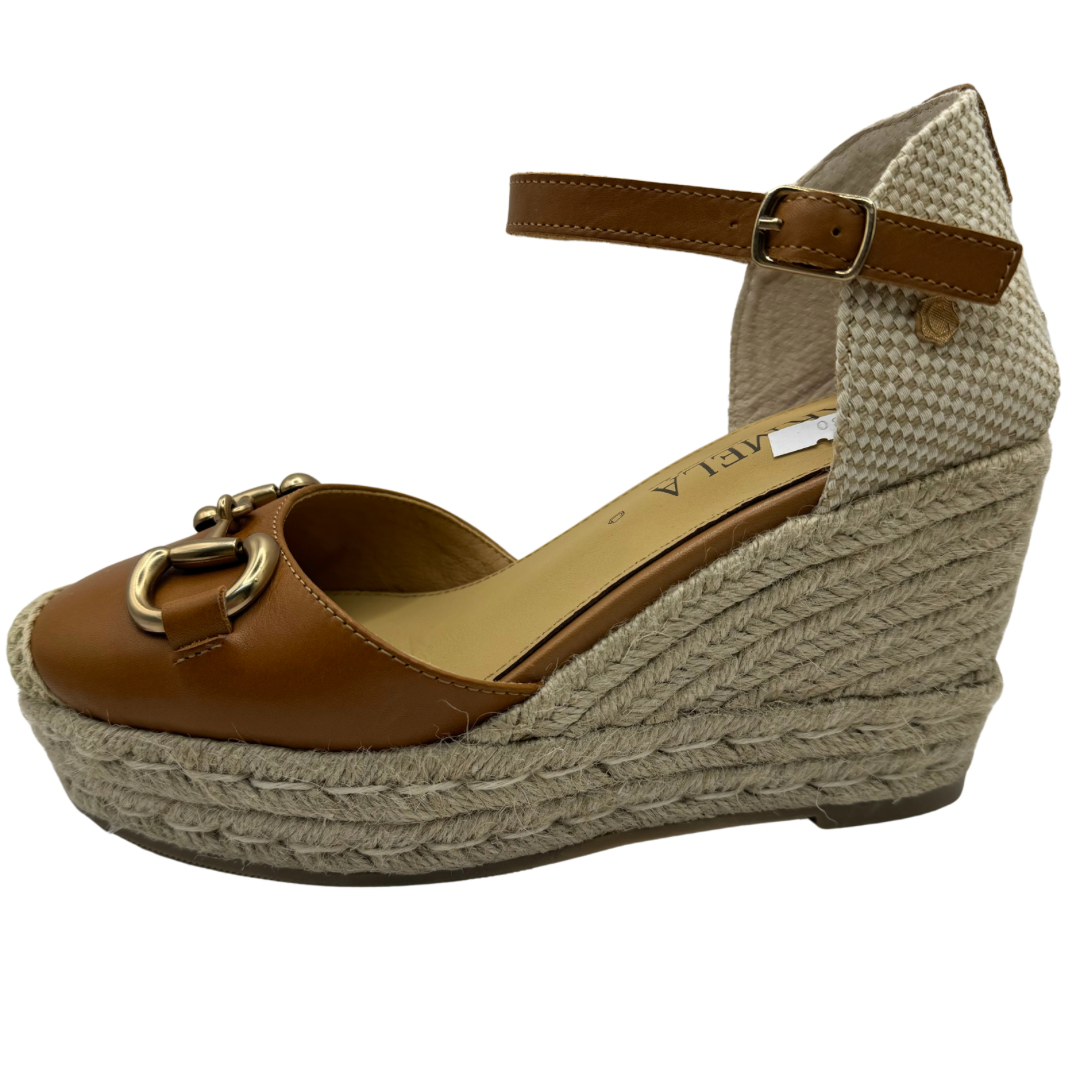 Carmela Brown Wedge Sandals with Buckle