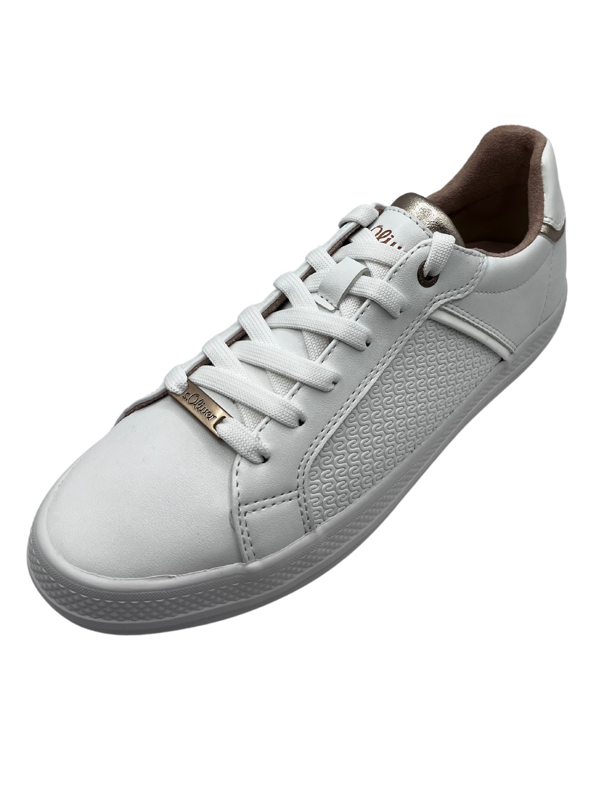 S Oliver White Trainers With Gold Details and Swirl Side Design