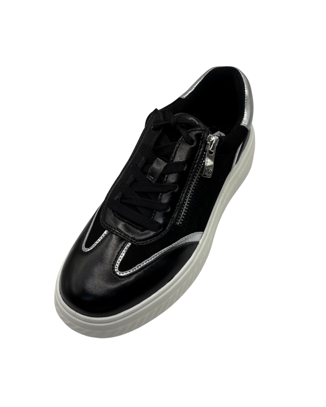 Caprice Black Platform Trainer with Silver Detail