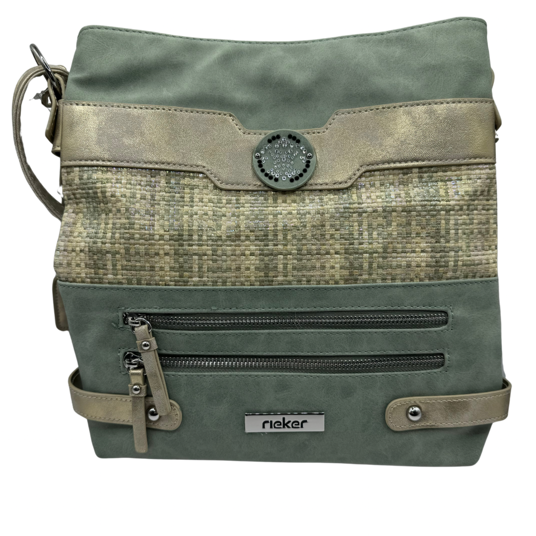 Rieker Green Crossbody Bag with Metallic Wiven Detail