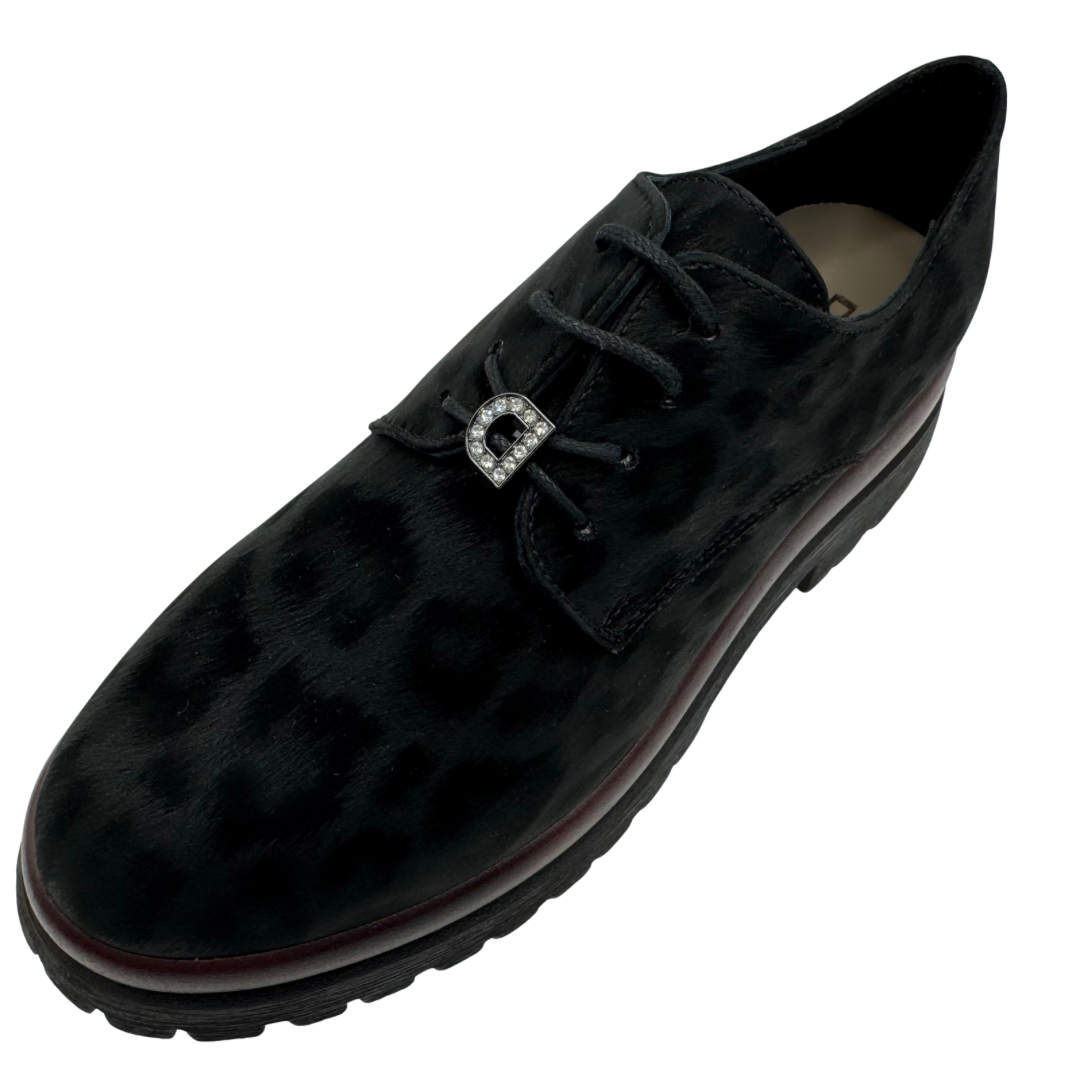 Donna Serena Black Leopard Print Brogues
