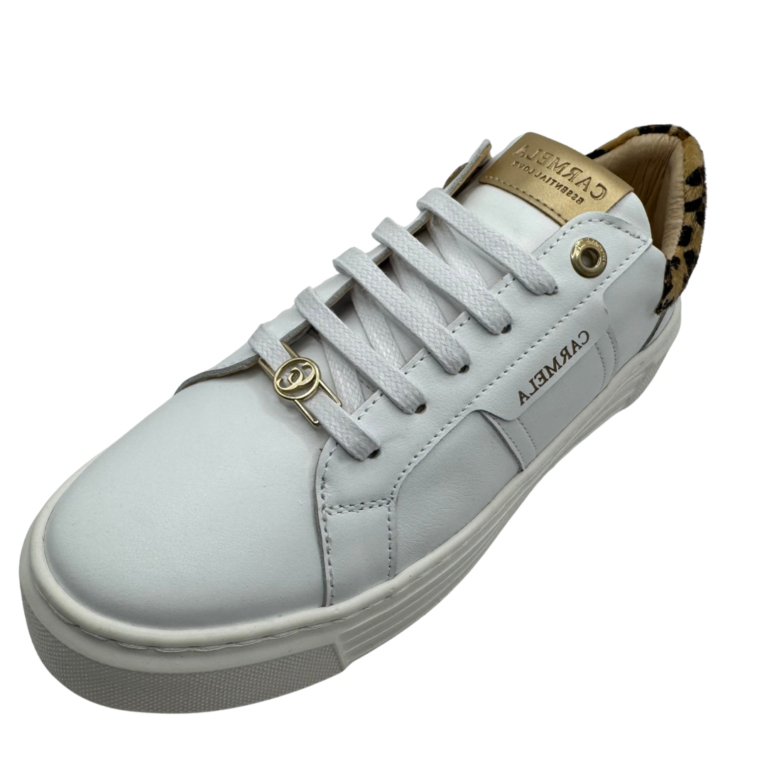 Carmela White Trainers with Leopard Print Detail