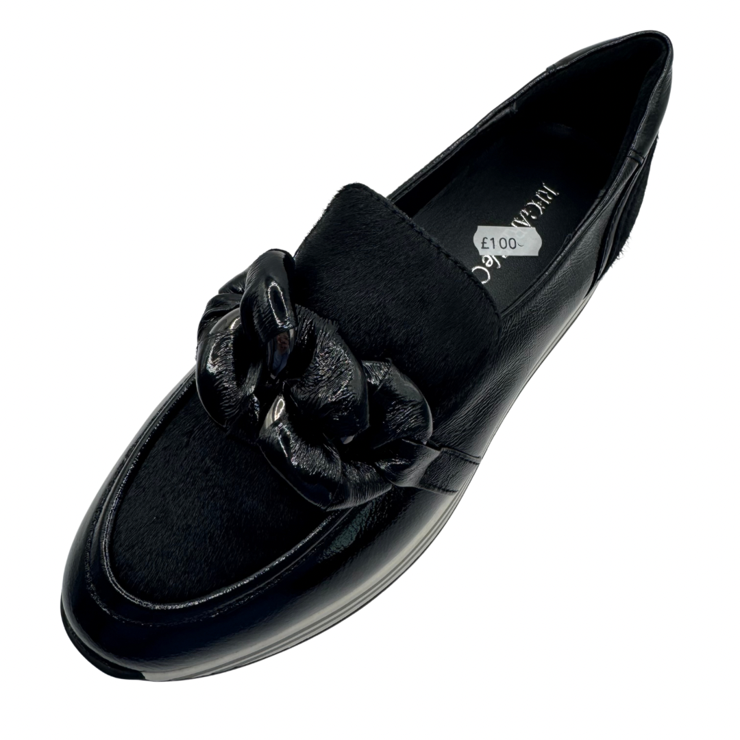 Regarde Le Ciel Black Suede &amp; Patent Platform Loafers