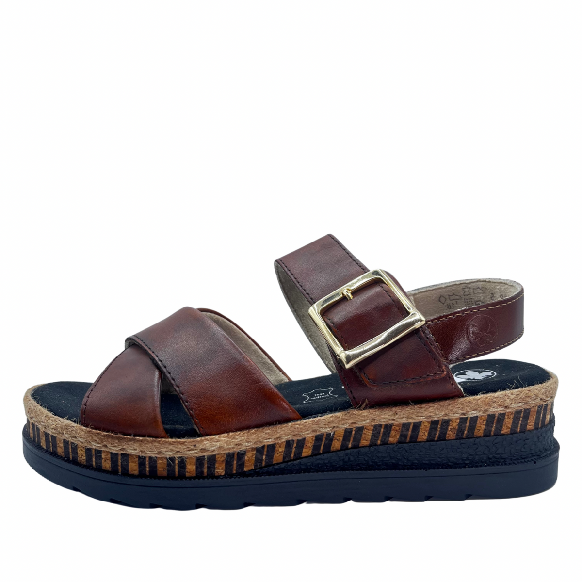 Rieker Brown Leather Crossover Strap Sandals