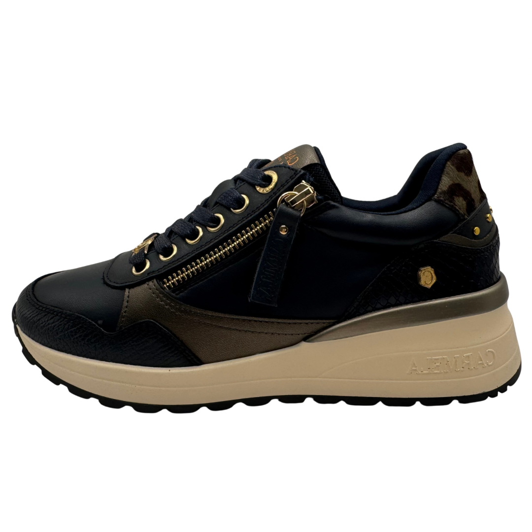 Carmela Navy Wedge Trainers