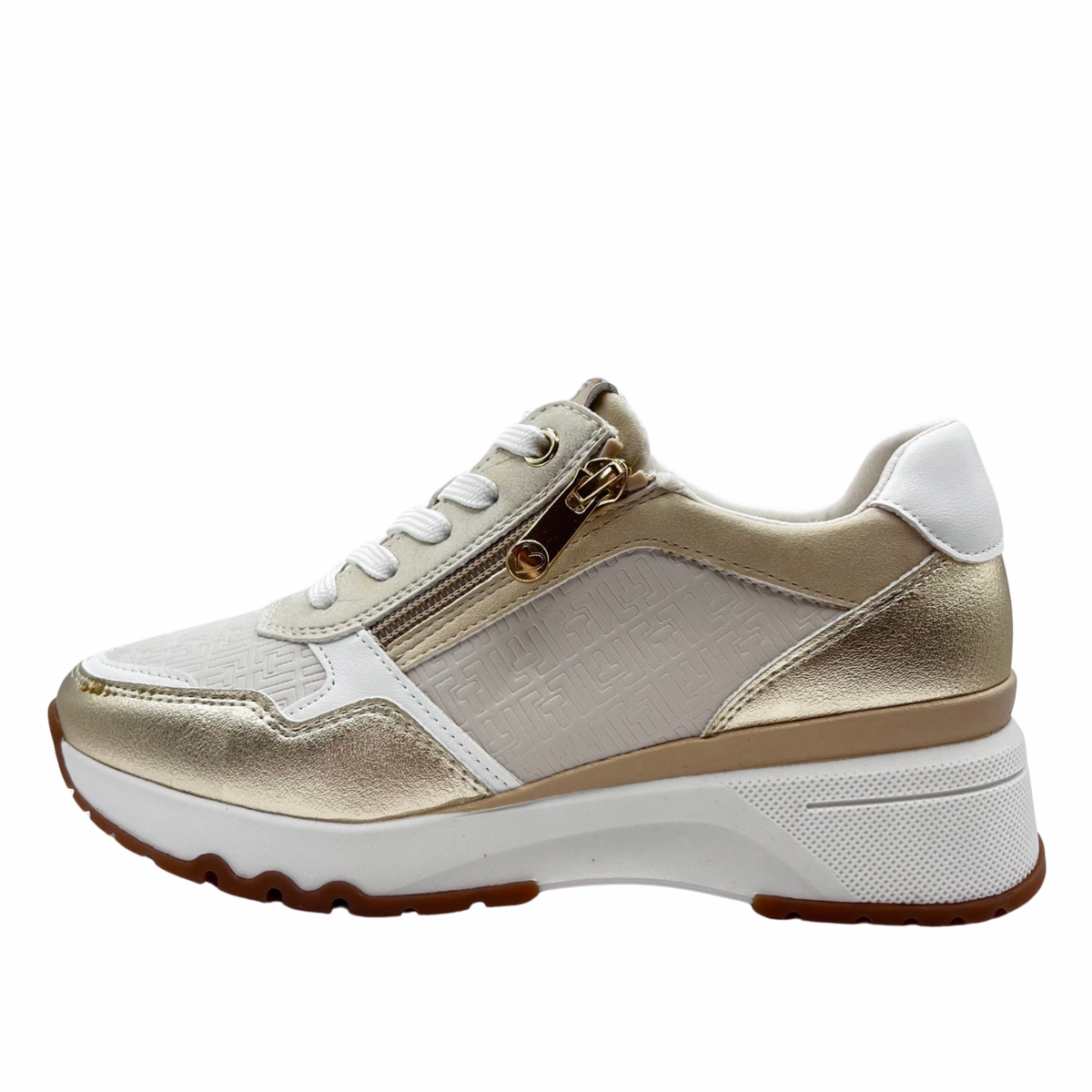 Marco Tozzi Cream and Gold Trainer