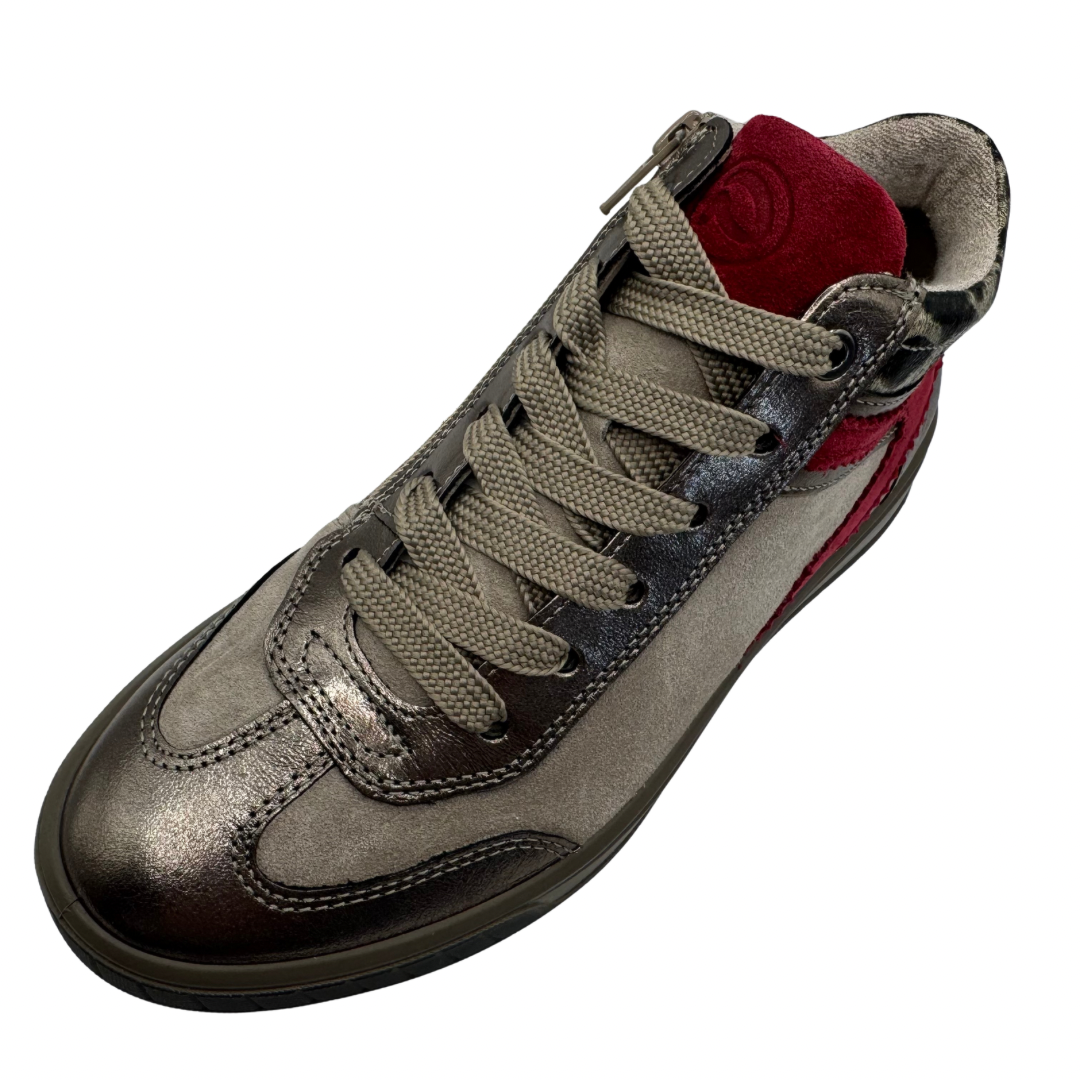 Ara Beige, Red &amp; Leopard Print Trainer Boots