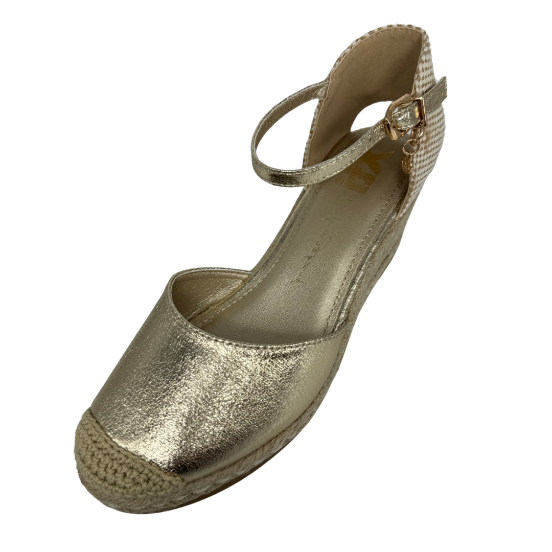 Xti Gold and Woven Wedge Sandals