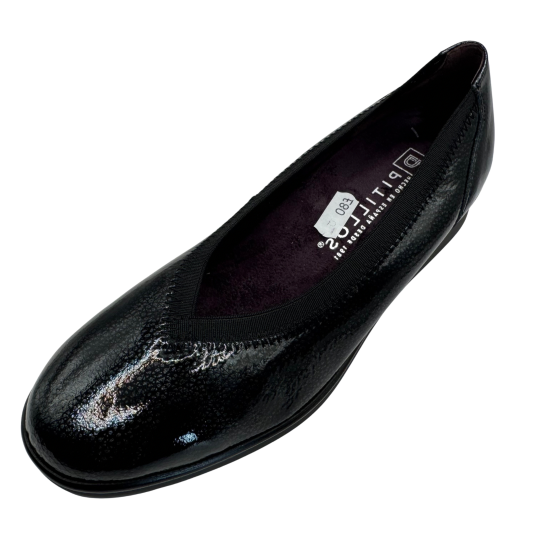 Pitillos Black Patent Wedge Slip On Shoe
