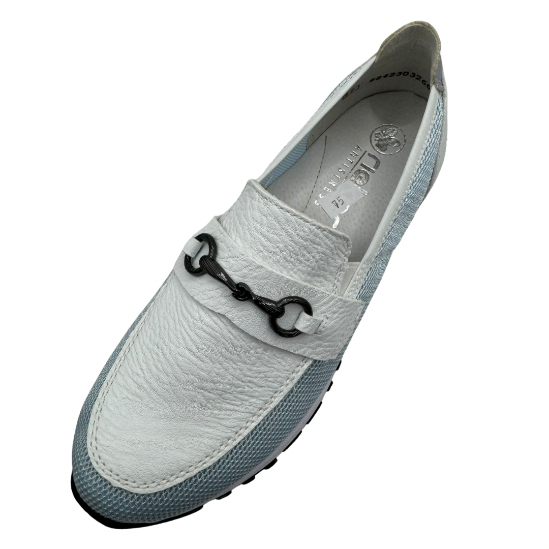 Rieker Blue and White Leather Loafers