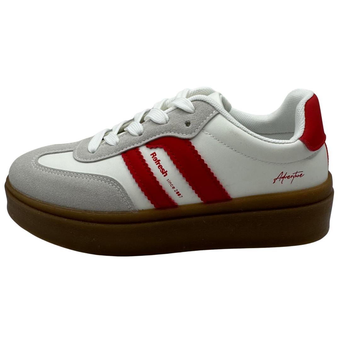 Refresh White Platform Trainers with Red Detail