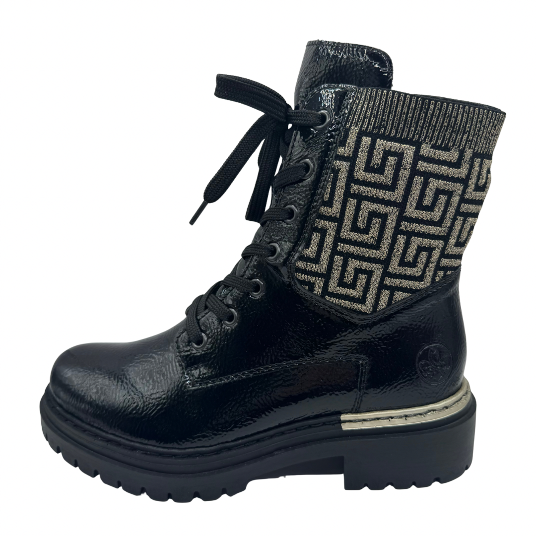 Rieker Black Boots with Gold Glitter Design and Fleece Lining