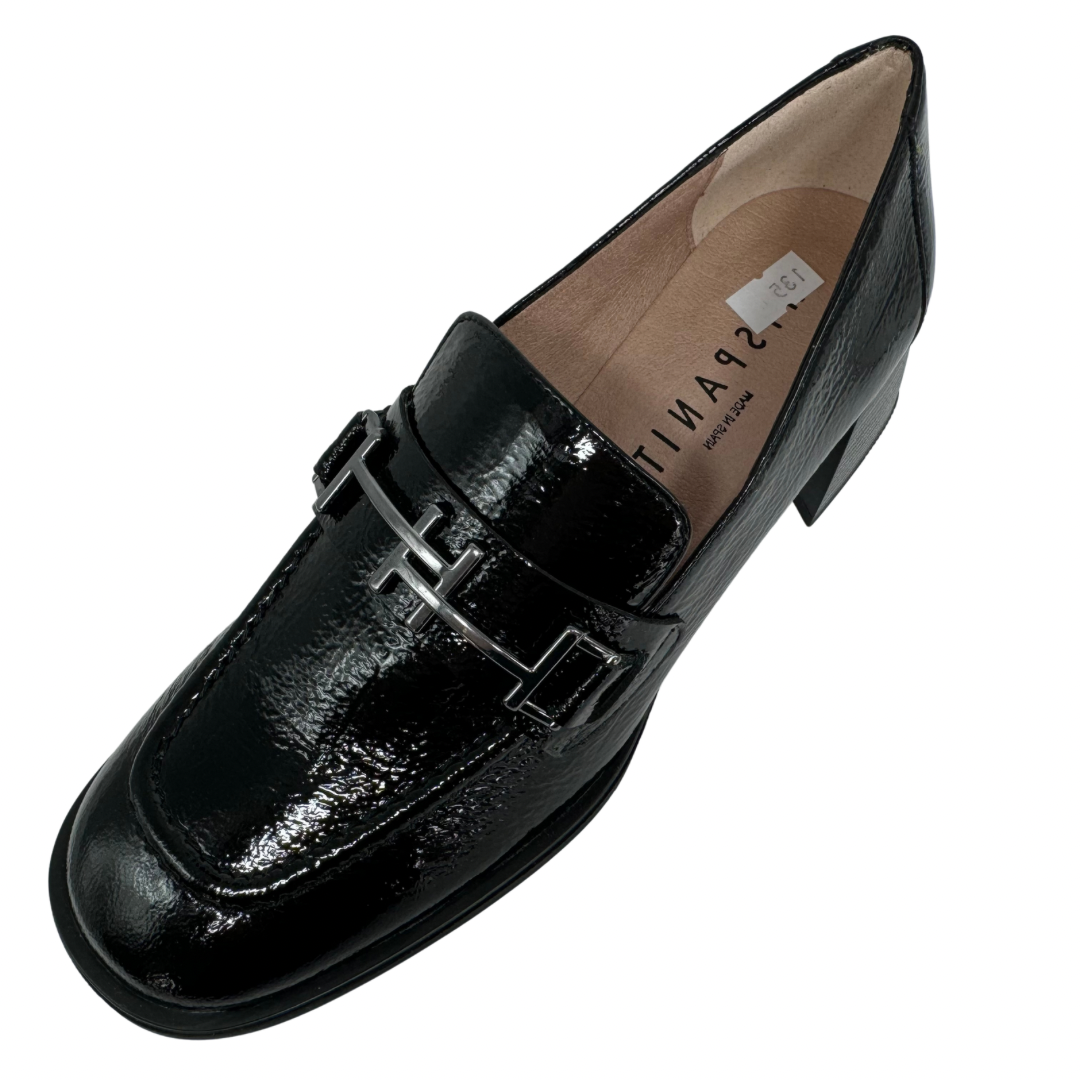 Hispanitas Black Patent Block Heel Loafers