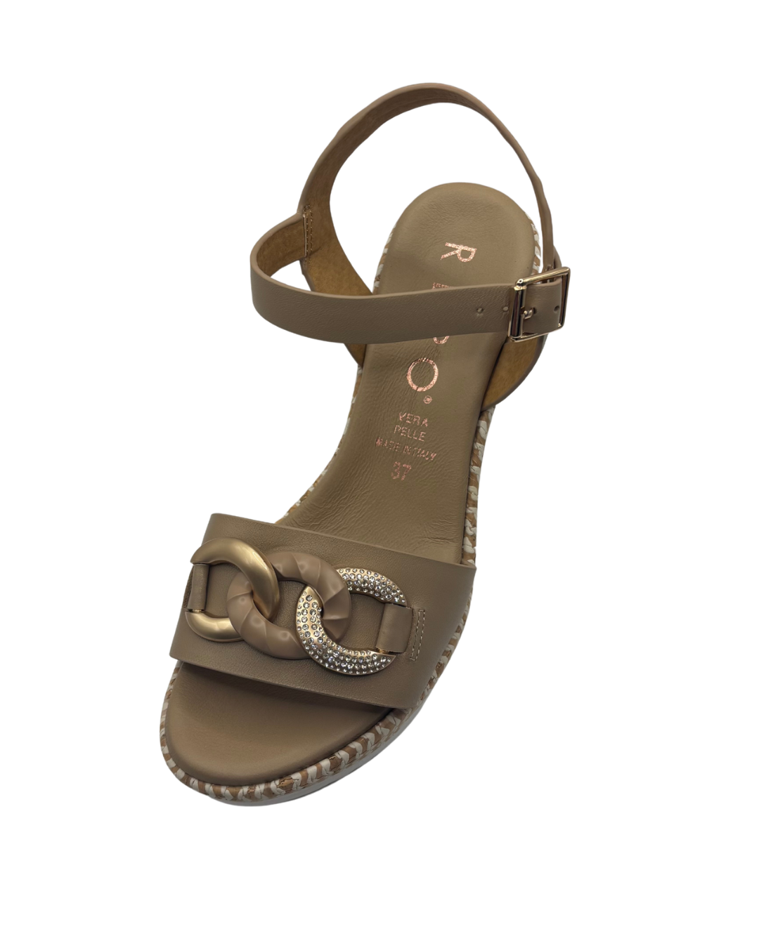 Repo Taupe Wedged Sandal with Circle Detail