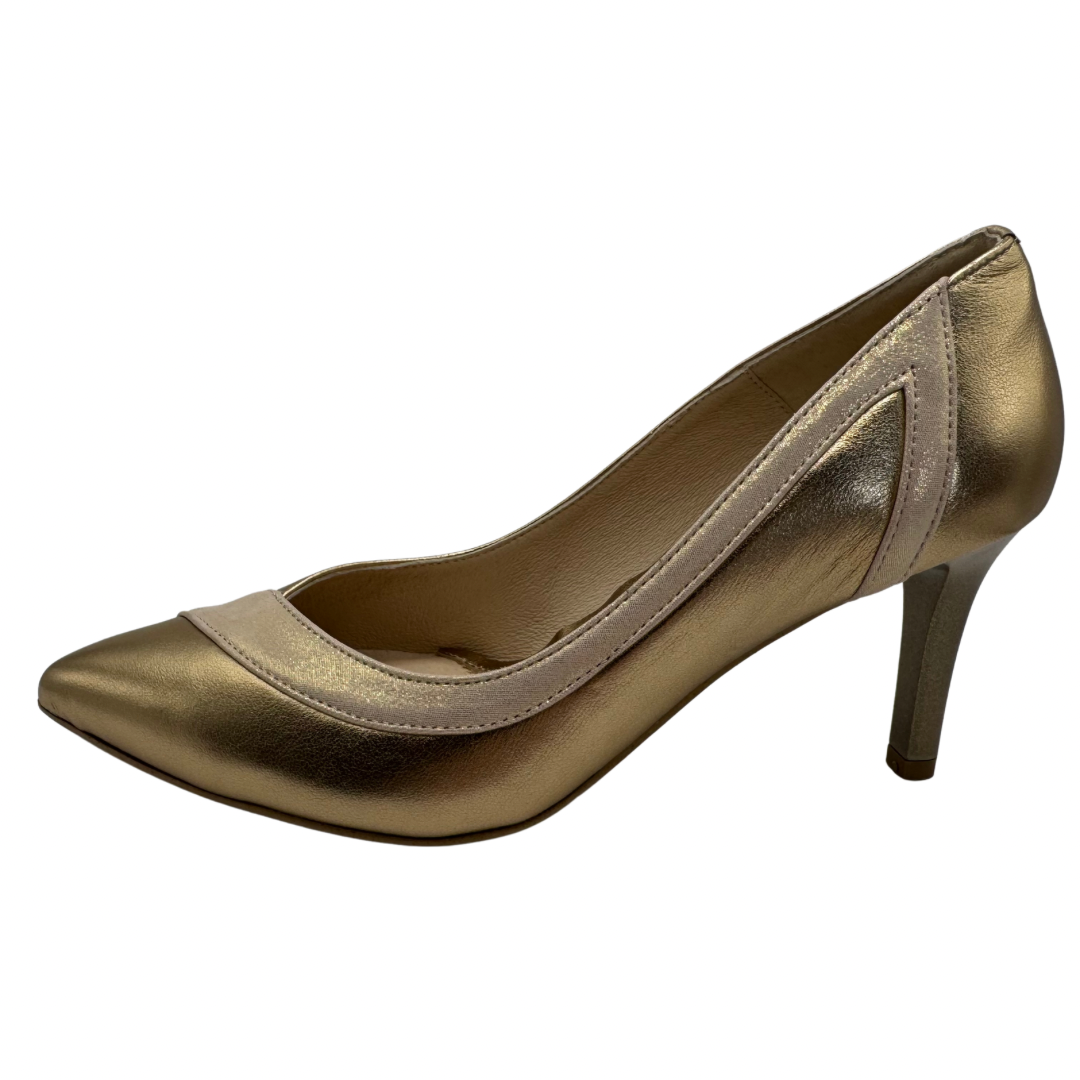 Emis Bronze Metallic Heels with Pale Pink Shimmer Detail