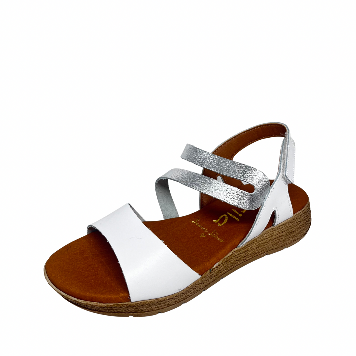 Marila White Leather Sandal With Silver Detail