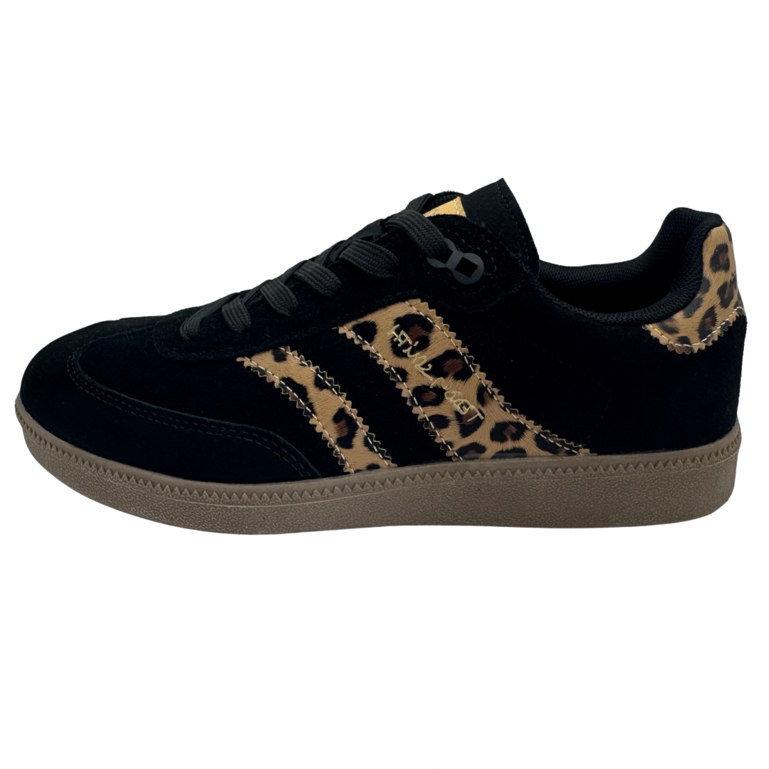 Teddy Smith Black &amp; Leopard Print Trainers