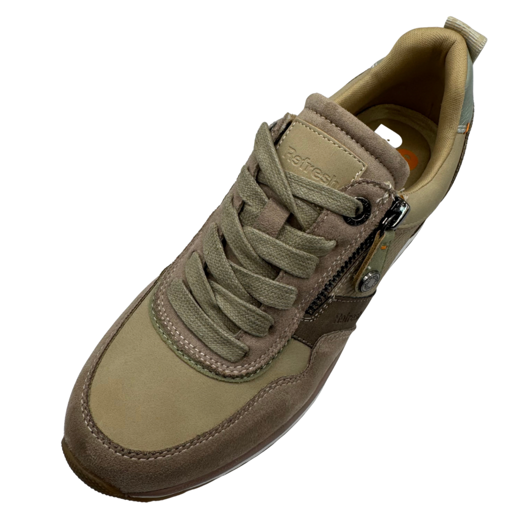 Refresh Beige &amp; Nude Trainers with Side Zip