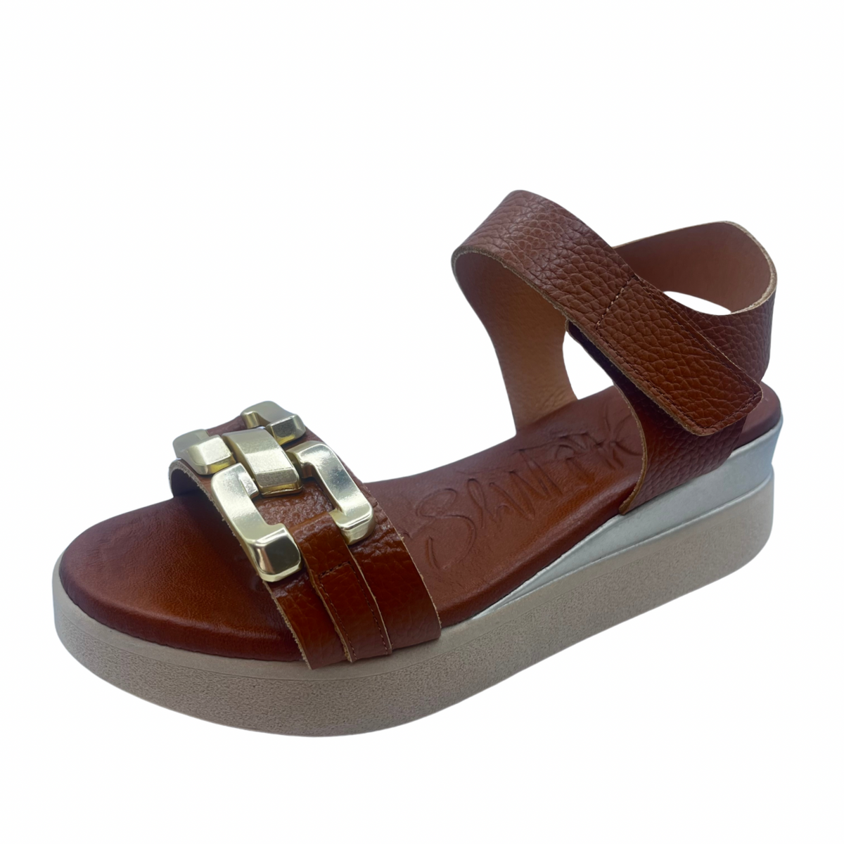 Oh My Sandals Brown Wedge Leather Sandal