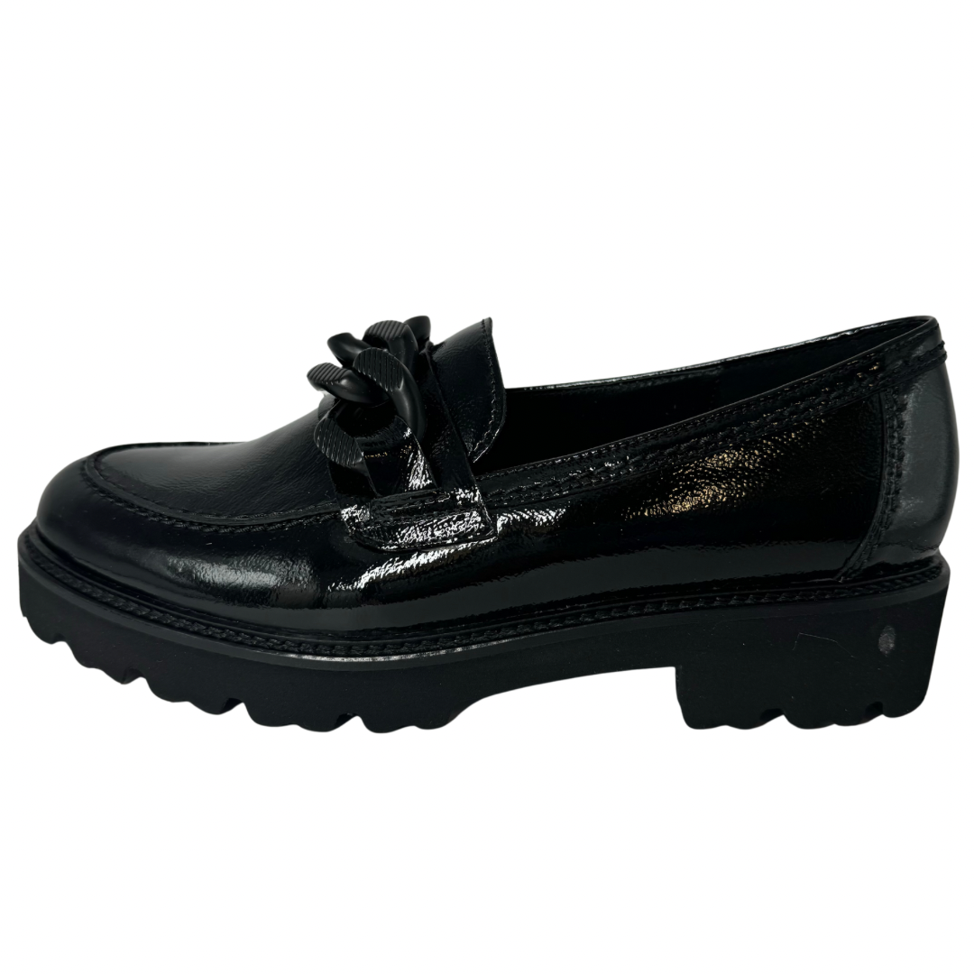 Gabor Black Loafers with Chunky Chain