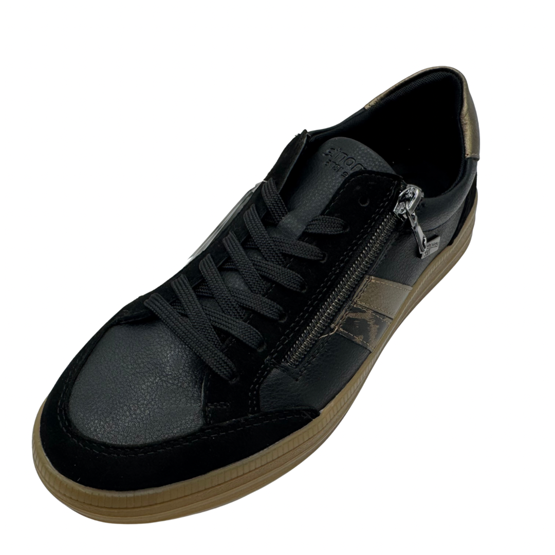 Remonte Black &amp; Bronze Trainers with Leopard Print Detail
