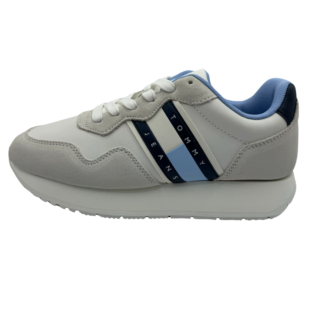 Tommy Jeans White and Blue Trainers with Light Grey Suede