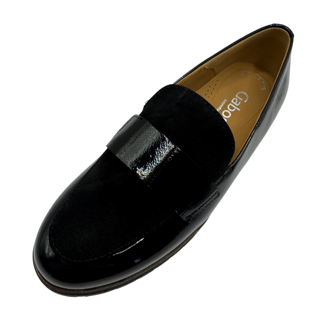 Gabor Black Patent Loafers with Suede Detail