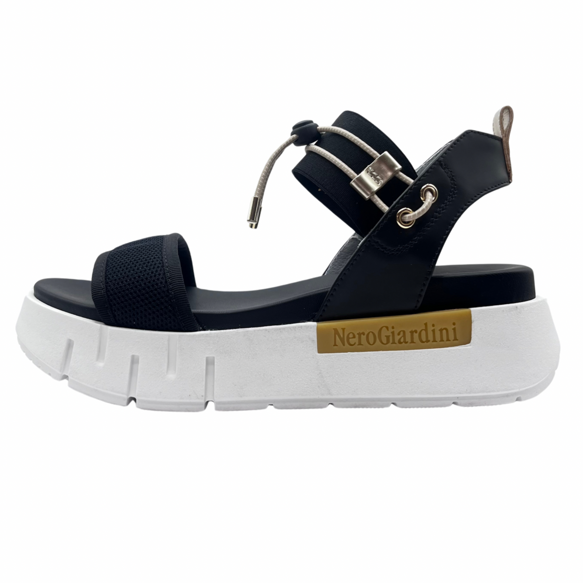 Nero Giardini Black Wedge Sandal With Gold Detail