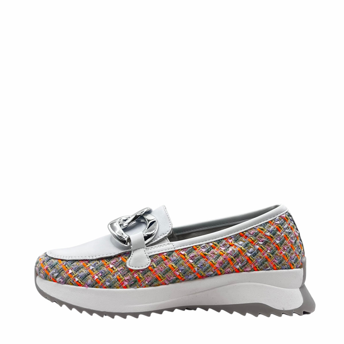 Rieker White and Multi Woven Design Loafers