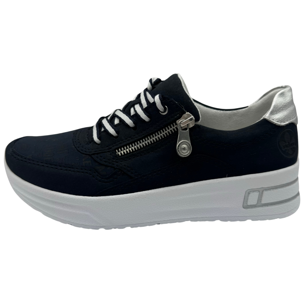 Rieker Navy Wedge Trainers with Side Zip