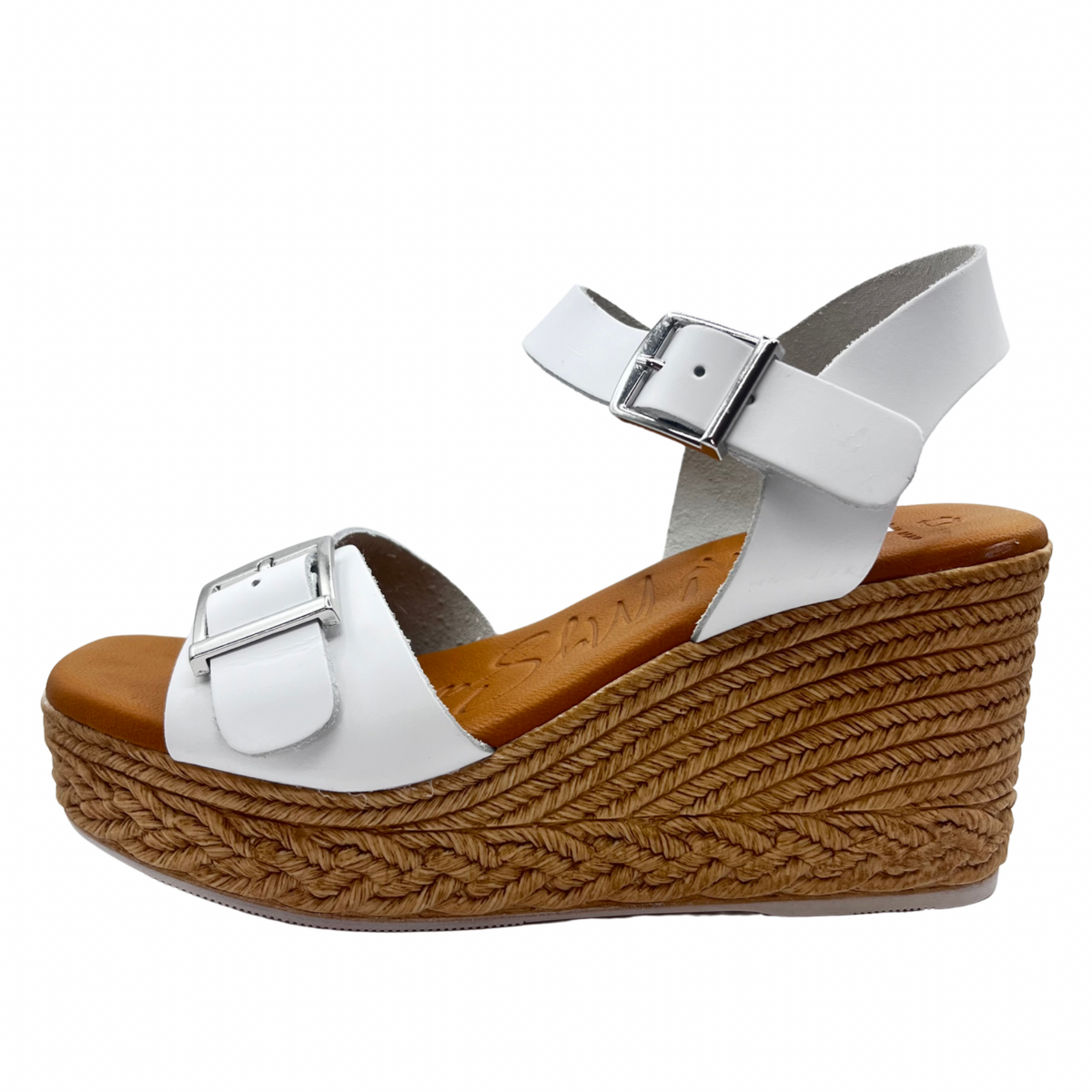 Oh My Sandals Woven Wedge White Leather Sandal