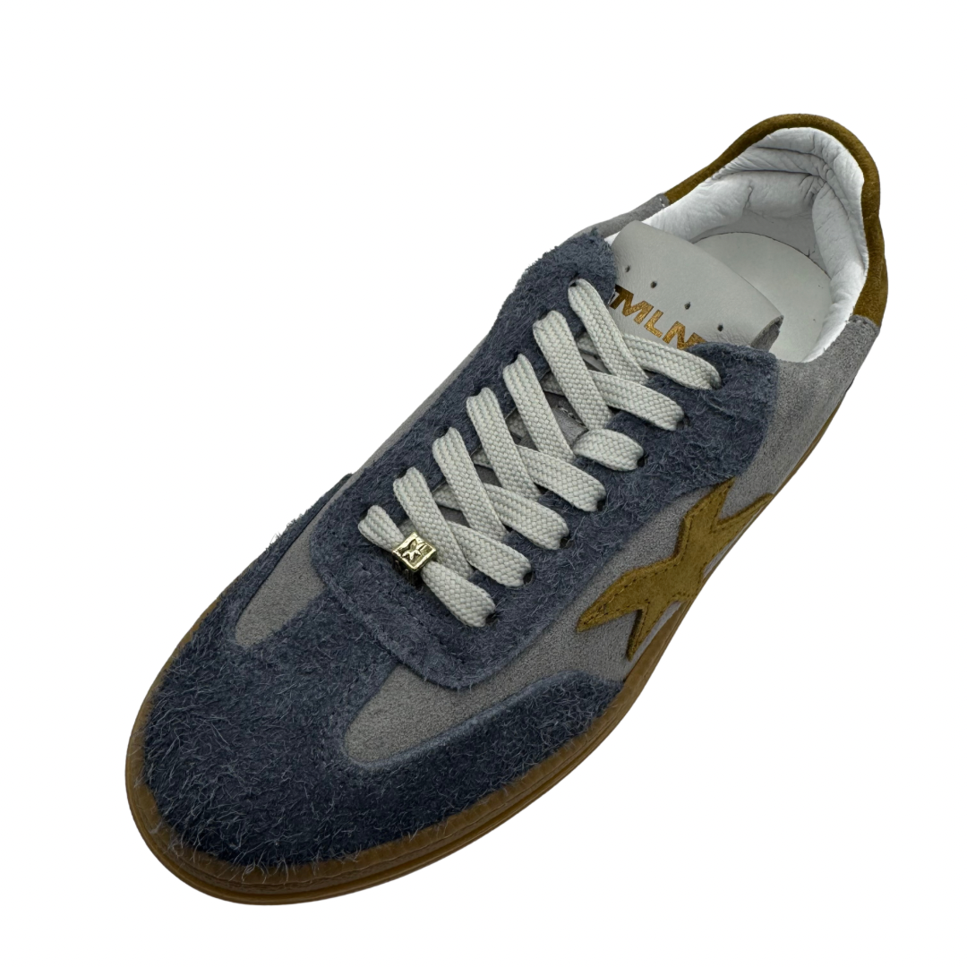 Meline Grey &amp; Blue Platform Trainers