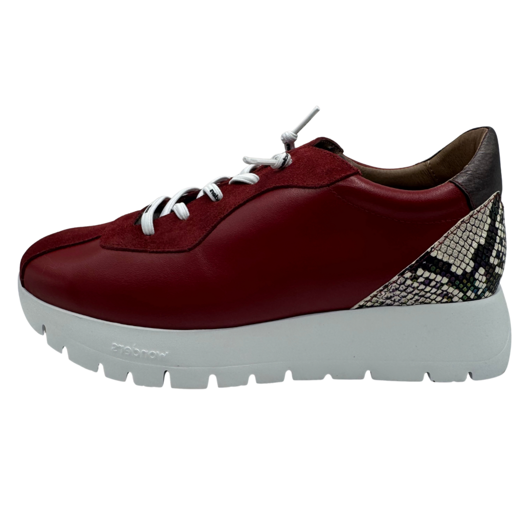 Wonders Red &amp; Snake Print Wedge Trainers