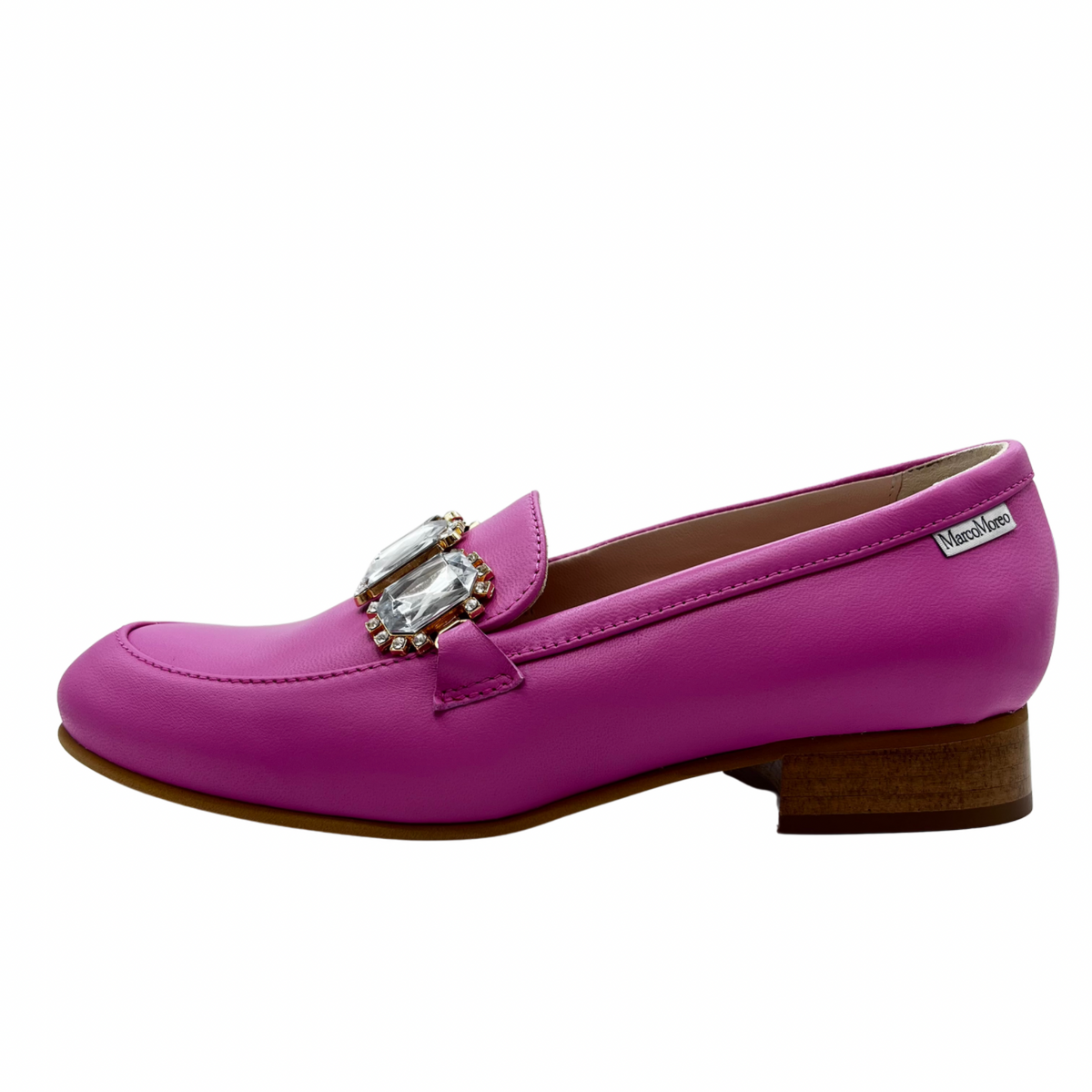 Marco Moreo Pink Leather Loafer with jewel chain