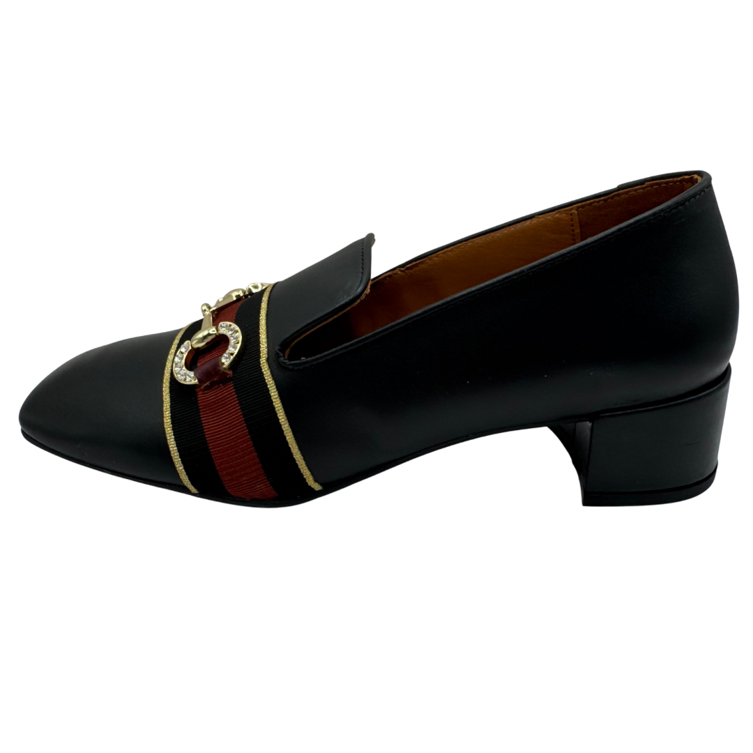 Marian Black Heeled Loafers with Chain Detail