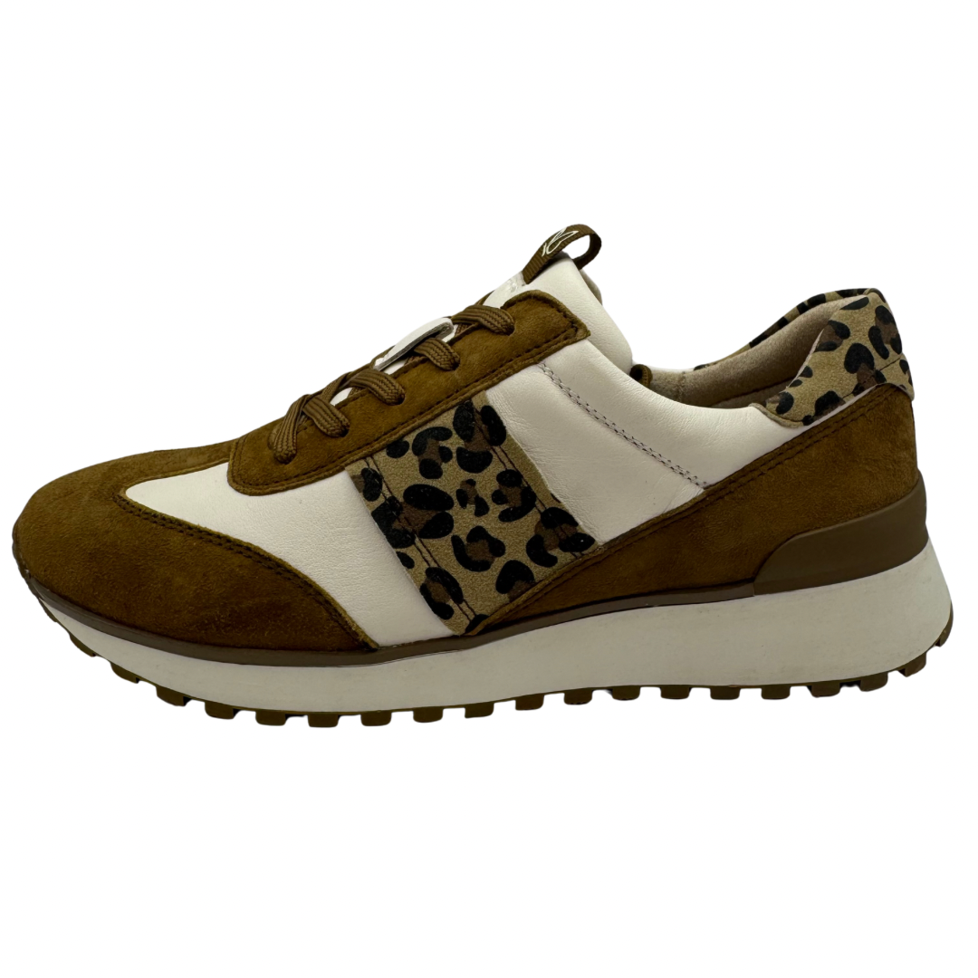 Caprice Off White, Brown &amp; Leopard Print Trainers